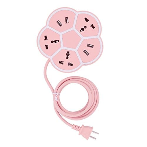 Wowfeel Creative 3 Universal Outlets 4-USB Charging Port Sakura Round Power Strips with 6-Foot Power Cord, Pink