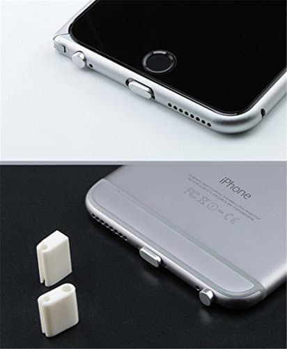 Exemplar - iPhone 5 5s SE 6 6s plus 7 Metal Alloy 4pc Dust Plug Set with Beautiful Anodized Finish - earphone headphone cap and charging point plug - Includes Cord Holders for Easy Storage Silver