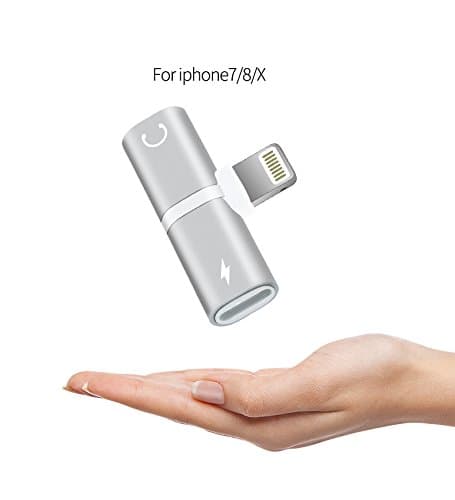 iPhone 7 Adapter Splitter,GARAS Dual Lightning Headphone Audio & Charge Adapter Splitter for iPhone 7/7 Plus/8/ 8 Plus/X(Silver)
