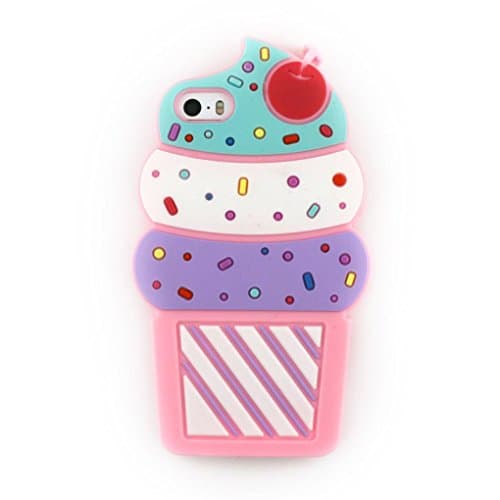 iPhone 5s case HHYCT Cute 3D Cherry Ice Cream Silicone Soft Silicone Protective Case Cover Phone Case for iPhone 5 (pink)