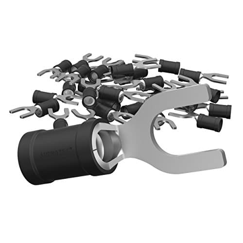 AUPROTEC 50x Fork Connectors 2.5 - 4.0 mm² black AWG 14 - 12 hole-Ø M4 SV PVC semi-insulated Electrical Crimp Connector tinned copper Spade Terminals
