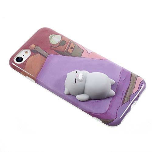 Squishy Animals Case,Cute 3D Soft Silicone Cute Bear Toy on Back for Release Stress Protective Phone Cover for iPhone SE 5s 5 (bed bear)