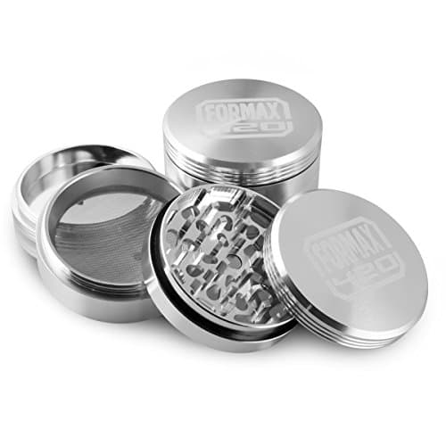 Royale Grinder 4 Piece, 2.5 Inch Herb Grinder with Pollen Catcher and Pollen Press, Silver