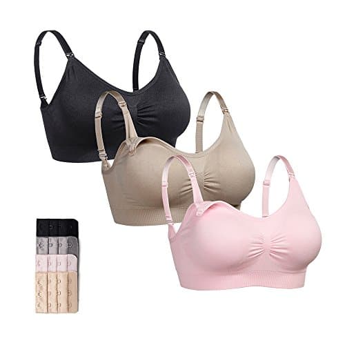3 Pack Full Bust Seamless Padded Nursing Bra Wire-Free Push Up Maternity Support Bralette For Pregnancy Breastfeeding Sleeping, With Bra Extenders &amp; Laundry Bag