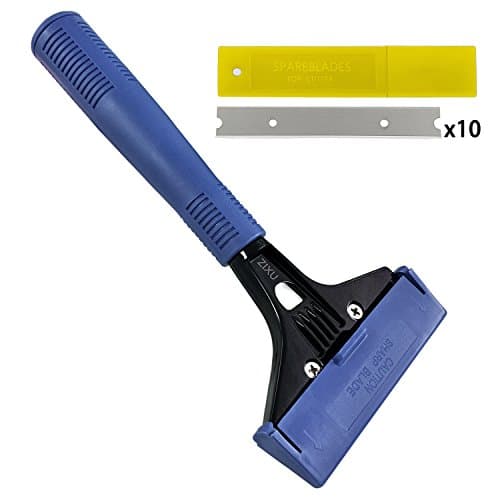 Razor Blade Scraper, ZIXU Razor Scraper Heavy Duty Utility Scraper with 10 Pieces Stainless Steel Blades (Blue)