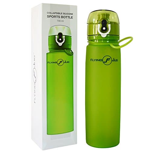 FlyingJug Collapsible Water Bottle - Leak Proof Push Button Cap - BPA Free, 700ml 23.7 ounce