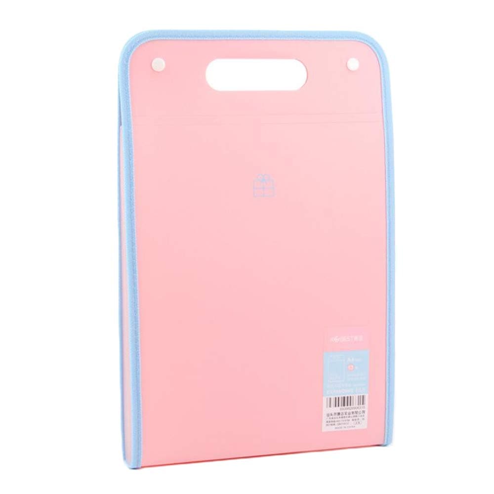 13 Pocket Expandable Vertiacl Poly Accordion File Folder, Upright Backpack File Organizer Paperwork Storage, Compact Document Folder Bag A4 Letter Size with Handle Light Pink