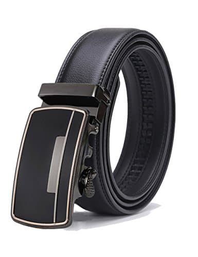 Gnorall Men's Solid Buckle with Automatic Ratchet Leather Belt 35mm
