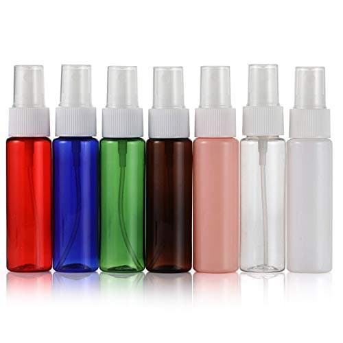 ELFENSTALL 7PCS Colorful Plastic 30ml 1oz Fine Mist Atomizer Spray Bottle + Funnel and Dropper for Cosmetic Perfume Aromatherapy Liquid with Cleaning Cloth