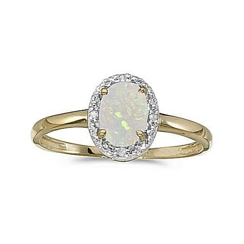 14kt Yellow Gold Oval Opal and Diamond Ring