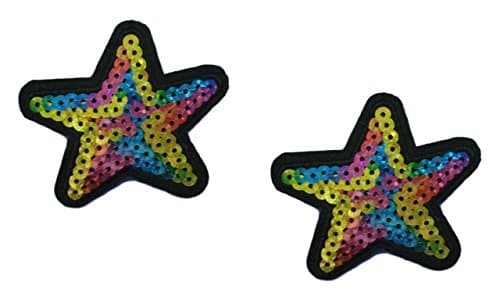 2 pieces Sequin STAR Iron On Patch Applique Motif Fabric Children Decal 2.4 x 2.3 inches (6 x 5.8 cm)
