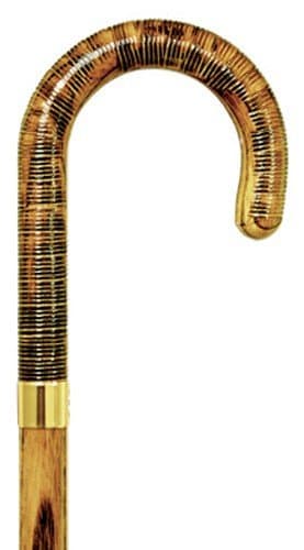 Walking cane with rattan wrapped handle for superior grip