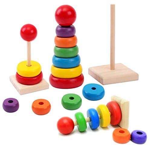 Wooden Toy Rainbow Tower Ring Kid Baby Stacking Stack Up Nest Learning Education