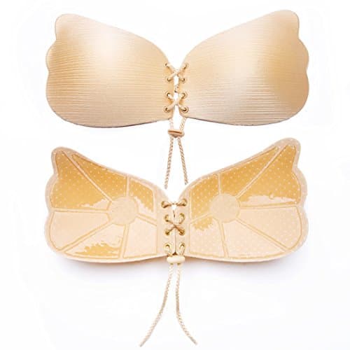 HUBORLOVES Backless Bra, Reusable Strapless Bra Wing Deep V Invisible Push Up Bra Breast Lift For Women (A, Color1)