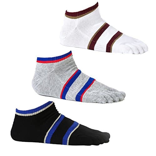 Toe Socks Cotton Athletic Running Five Finger Crew Socks for Men Women 3 Pairs,Black/Gray/White,Men 4-9/Women 5-10