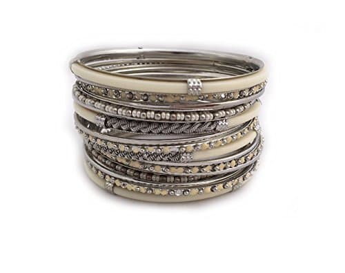 Shop One Twenty Stacking Indian Bangle Bracelet Set (Silver/Beige)
