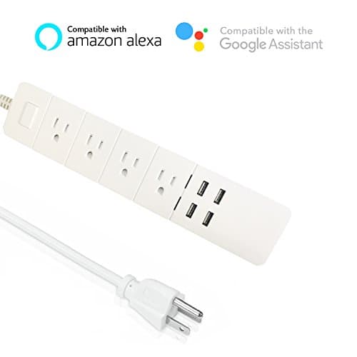 WiFi Smart Echo Power Strip Surge Protector,4 Smart Plugs and 4 USB Charging Ports for Multi Outlet Socket Extension Cord, Compatible with Alexa, Voice Controlled by Amazon Echo Dot (White)