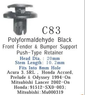 Auto Plastic Fastener Clips Front Fender&amp;Bumper Support Push-Type Retainer Honda 91512-SX0-003,Mitsubishi Mu000319