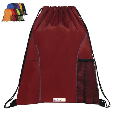 Urfunbag Dual Pocket Drawstring Nylon Backpack (Burgundy)
