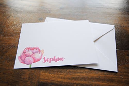 Personalized Notecards, SOPHIA, Personalized Gift, Custom Stationery, Stationery Set, Note Cards with Envelopes, Pink Flowers, Notecards [PROMO - FREE STYLUS TWIST PEN for every 20 cards ordered]