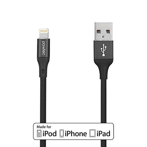 Pawtec Reinforced Braided Lightning to USB Charge Sync Cable - 3.3 ft / 1m, Apple MFi Certified - Compatible with iPhone 11, 11 Pro, 11 Pro Max, XS, XS Max, XR, X, 8, 7, 6s 6, iPad Pro/Air (Black)