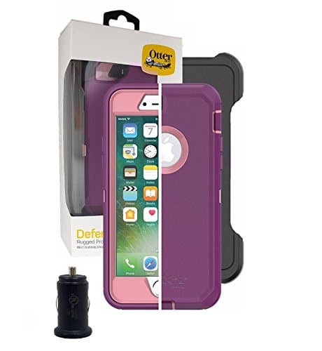 OtterBox Defender SERIES Case for iPhone 8 &amp; iPhone 7 - with Belt Clip &amp; MKK Universal Car Adapter 1.0Amp (NOT Plus) (Retail Packing) (VINYASA PLUM HAZE)