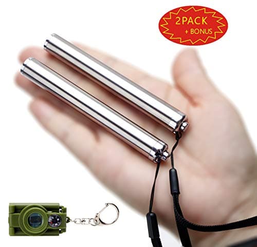 LED Pen Lights Stainless Steel 2 Pack |  Mini Keychain Flashlights Pocket Size with Nice Moonlight| Mini Small Flashlights Perfect for Travel Hiking Home or Office with Mini Telescope