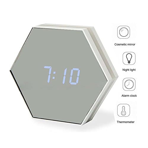 Multi-function Alarm Clock,Chicheng Rechargeable Dimmable led Night Light,Desk Clock,Alarm Clocks,temperature display,mirror for travel, travel school work (White)