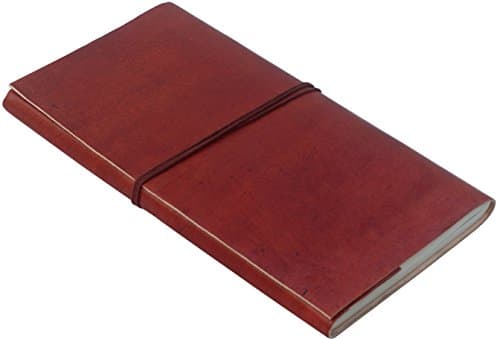 Leather Journal Writing Notebook - 9" x 5" Beautiful Handmade Brown Color Leather Writing Journal with Cotton Thread Strap - Unlined Paper - 48 Sheets 96 Pages - Perfect Travel Journal to Write in
