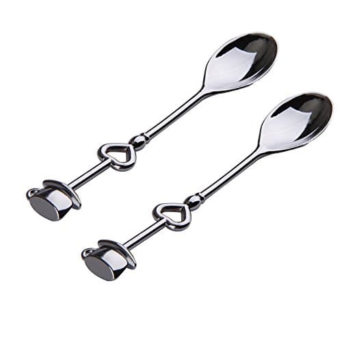 XHHOME 2pcs Tea Coffee Spoon Set Cake LOVE POP Shape Silver Chrome Demitasse Scoops