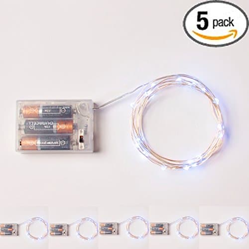 5 Sets RTGS 20 Cold White Color Micro LED String Lights Battery Operated on 7.5 Feet Silver Color Wire
