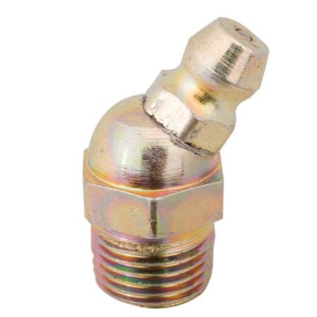 1/4-28 Straight Thd., 7/8 Lg., 45° Angle, Hydraulic Grease Fittings, Steel