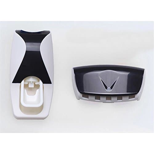 1 Set 5 Colors Automatic Toothpaste Dispenser Set 5 Toothbrush Holder Wall Mount Bathroom Supplies Toiletries black