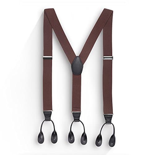 Suspenders for Men, Y-Back 1.5" Wide Adjustable Solid Straight Back Button Suspenders for Wedding, Business