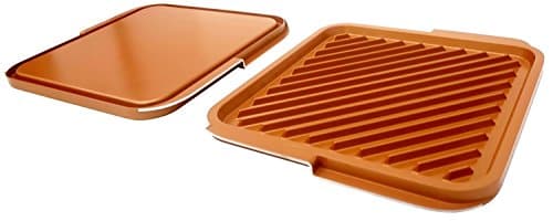 MareEssentials Copper reversible Non-Stick Stove-Top Grill and Griddle Pan Chef Quality With Grease Catcher 10.5"