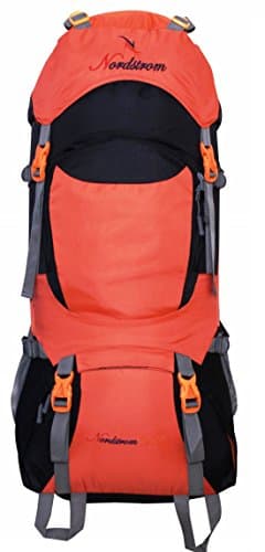 2209 Climate Proof Mountain Rucksack, Backpack 75 Ltrs (Orange & Black) with Rain Cover and Laptop Sleeve with Padding)