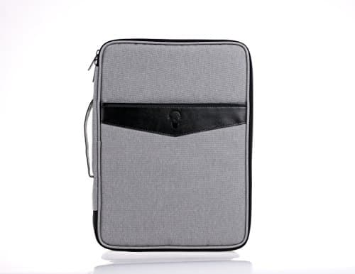 Lazyaunti Commercial Document Portfolio Padfolio Folders Organzier Binder Multi Function Waterproof Travel Pouch Zipper Case for Laptop, Ipad, Kindle, Notebook, Pen (Light Grey)