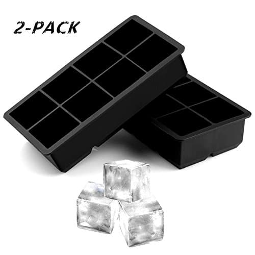 LuimiHot Silicone 8 Ice Cube Tray 2 Pack, Perfect Freezer for Whiskey Cocktail and Any Drink (Black)