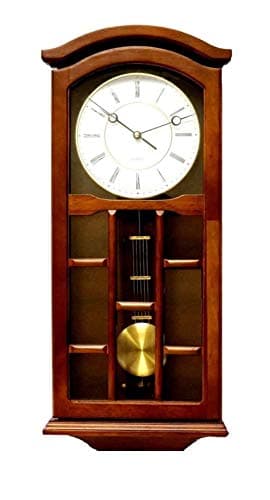 J&D Best Pendulum Wall Clock, Silent Decorative Wood Clock with Swinging Pendulum, Battery Operated for Living Room, Kitchen, Office & Home Décor (Dark Wood -TQWW4079 =24'' x 9.5'' x 3'' Inches)
