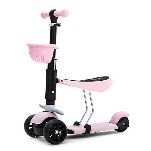 KAMURES 3-in-1 | 3 Wheels Foldable Kick Scooter with Removable Seat for Kids & Toddlers, 4 Adjustable Height Kids Scooter with Extra-Wide PU Flashing Wheels, Best Gift for Baby Age 2-8