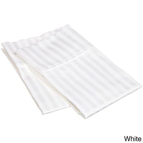 Stripe Pattern White color Queen Size Ultra Soft 600 Thread Count 2 Piece Pillow Case Set 100% Egyptian Cotton Collection Wrinkle Resistant, Stain-free, Luxury and Durable