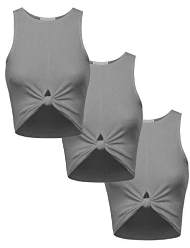 3 Pack Womens Solid Ribbed Jersey Trendy Racerback Crop Tank Top-L-Dark_H_Gray