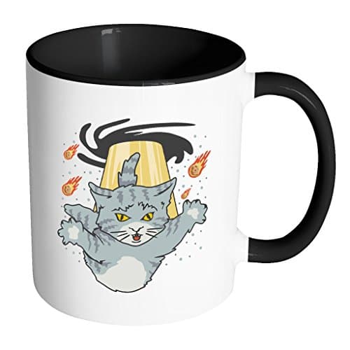 Alien Cat Invading from a Black Hole | Funny Cool White 11 oz Accent Coffee Mug in Different Colors