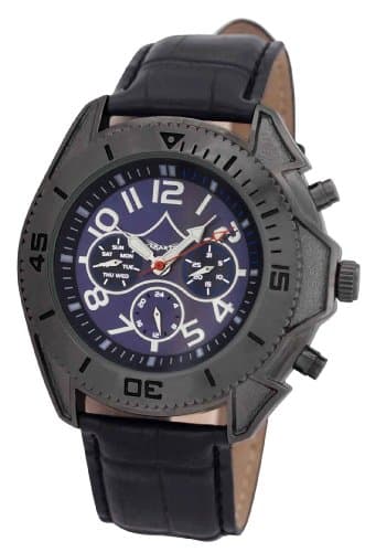 Mens Black Automatic Mechanical Watch Leather Strap Day Date & 24 Hour Subdials Sarastro AA100700G