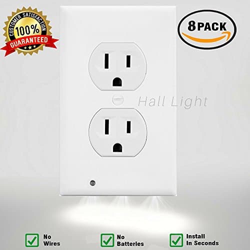 LED Outlet Covers, (8 Pack) Outlet Covers with LED Lights, Night Light Wall Plates with LED Lights, 3-LED Night Light Outlet Cover Wall Plate, LED Outlet Wall Plate, LED Wall Outlet, Duplex in White