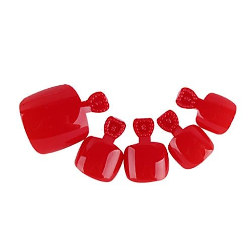 Nadeco False Toe Nails with Toe Nail Files,Short,Red Color,24 Nails Covers 12 Sizes