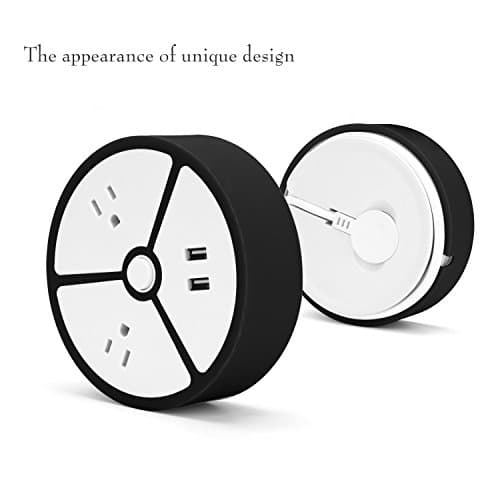 Portable USB extension socket Household Power Strip-4 Multi Outlets with 2 USB Ports-800W (110V~250V) Charging Station (black)