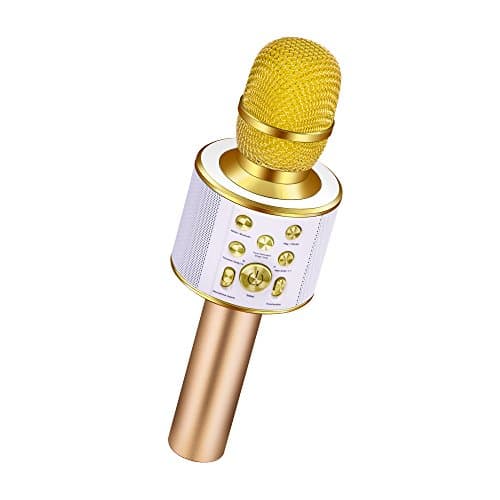 Verkstar Bluetooth Wireless Microphone Karaoke, with Duet and Accompaniment Function, Portable Karaoke Speaker Home Birthday Party Machine for iPhone/Android/PC/all smartphones (Gold)