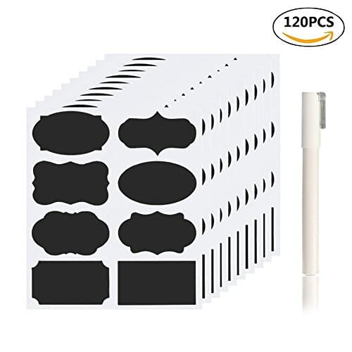 Waterproof Mason Jar Labels Bundle: 120 pcs Removable Chalkboard Labels Stickers With 1 Erasable White Chalk Maker- Self-adhesive
