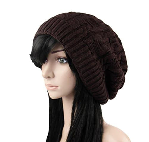 Elegari Women Thick Brown Wool Knitte Oversized Cap Hat Winter Warm